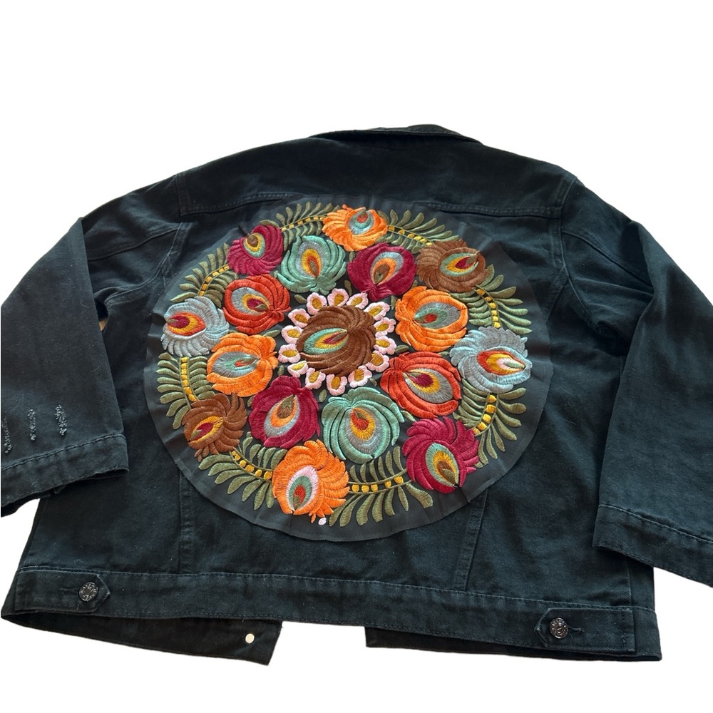 Seven7 Dark Jean Jacket with Colorful Embroidery